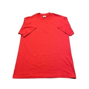 Vintage Shirt Mens LARGE Red Single Stitch Blank Short Sleeve Crew Neck Hef-T